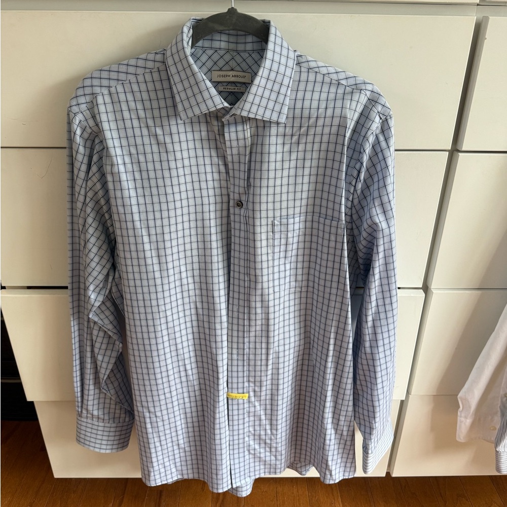 Joseph Abboud Men's White and Blue Checkered Dress Shirt
